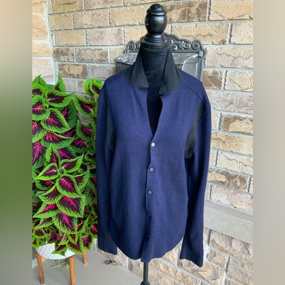 LAVIN Wool Silk Button Navy Black Sweater Cardigan Women’s SZ L/G Made in Italy - Picture 2 of 16